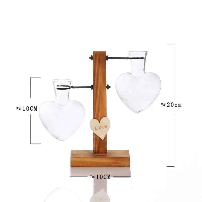 Home Vase Crystal Glass Test Tube Vase in Wooden Stand Flower Pots for Hydroponic Plants Home Garden Decoration