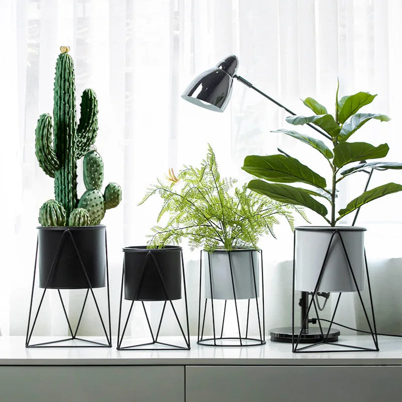 Plant Pot Nordic Creative Indoor Balcony Table Flower Pot Decoration Flower Stand Home Decoration Wrought Iron Metal Pot