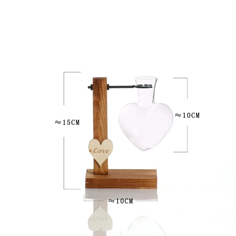 Home Vase Crystal Glass Test Tube Vase in Wooden Stand Flower Pots for Hydroponic Plants Home Garden Decoration