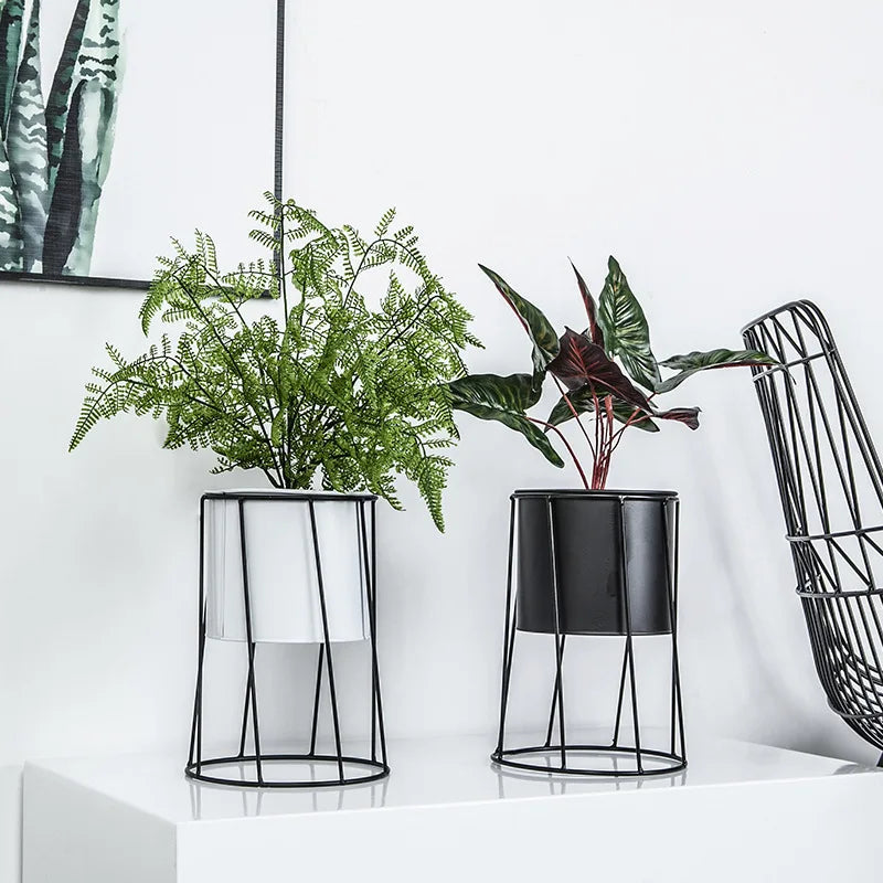 Plant Pot Nordic Creative Indoor Balcony Table Flower Pot Decoration Flower Stand Home Decoration Wrought Iron Metal Pot