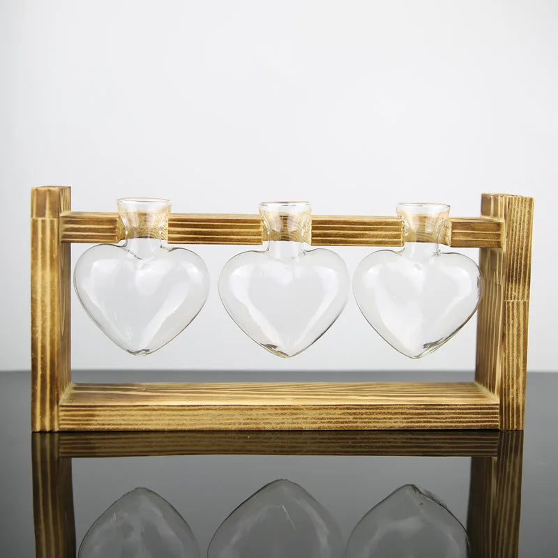 Home Vase Crystal Glass Test Tube Vase in Wooden Stand Flower Pots for Hydroponic Plants Home Garden Decoration