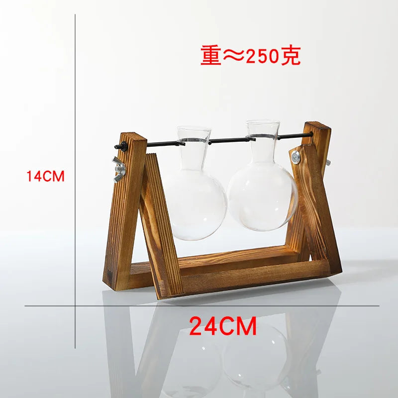 Home Vase Crystal Glass Test Tube Vase in Wooden Stand Flower Pots for Hydroponic Plants Home Garden Decoration