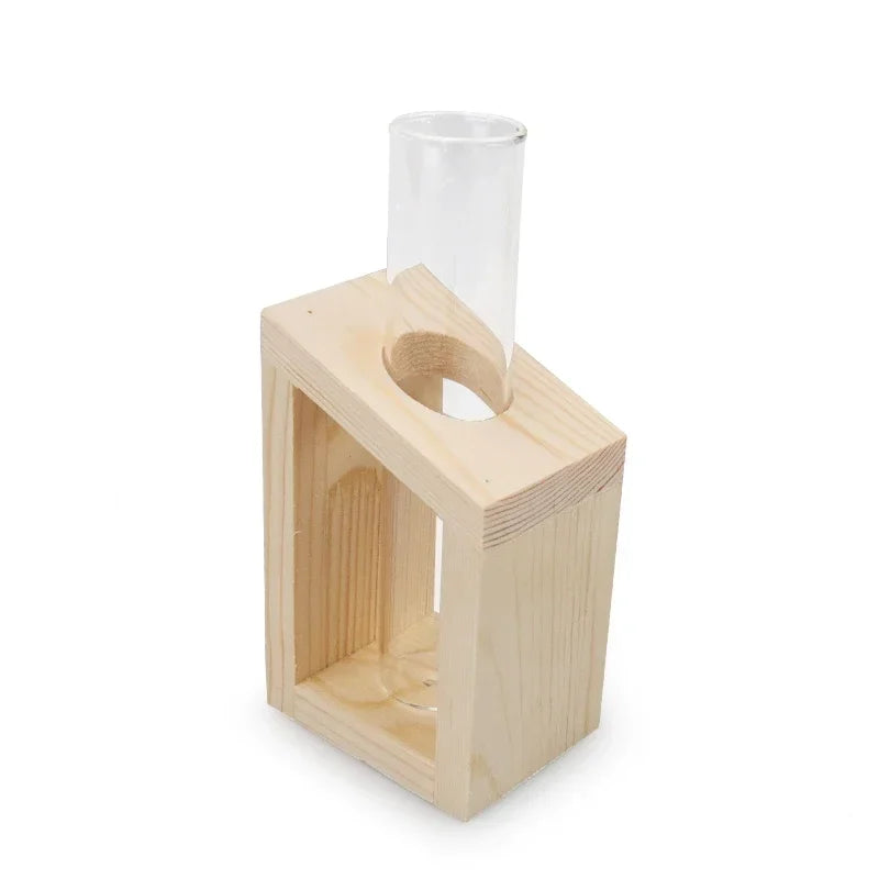 Home Vase Crystal Glass Test Tube Vase in Wooden Stand Flower Pots for Hydroponic Plants Home Garden Decoration