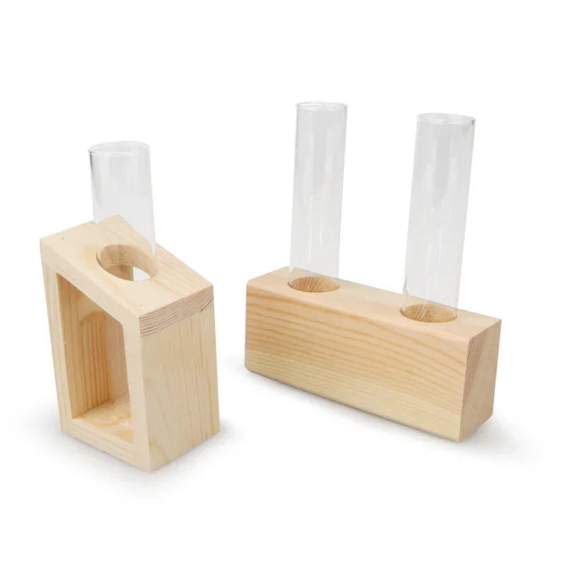Home Vase Crystal Glass Test Tube Vase in Wooden Stand Flower Pots for Hydroponic Plants Home Garden Decoration