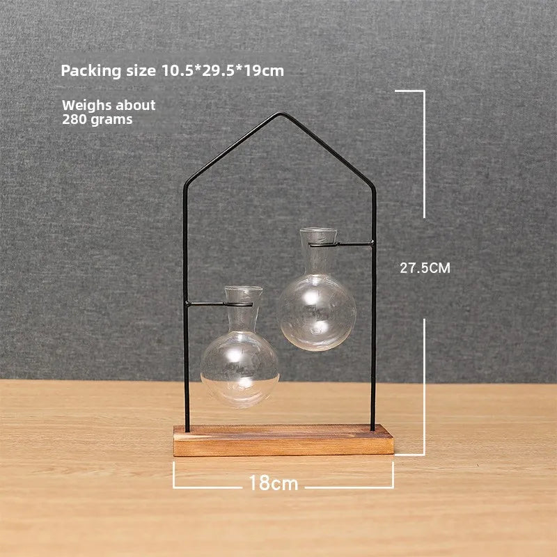 Home Vase Crystal Glass Test Tube Vase in Wooden Stand Flower Pots for Hydroponic Plants Home Garden Decoration