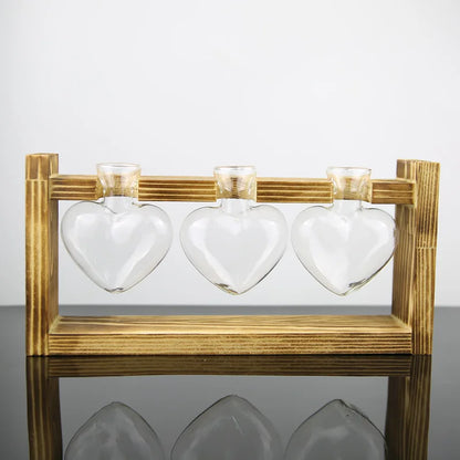 Home Vase Crystal Glass Test Tube Vase in Wooden Stand Flower Pots for Hydroponic Plants Home Garden Decoration