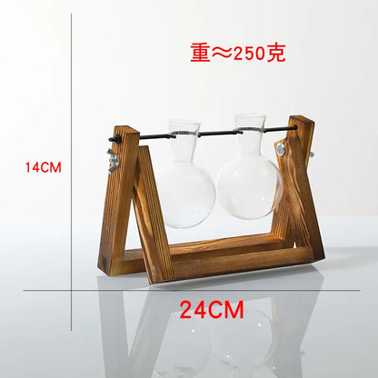 Home Vase Crystal Glass Test Tube Vase in Wooden Stand Flower Pots for Hydroponic Plants Home Garden Decoration