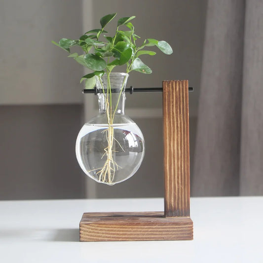 Home Vase Crystal Glass Test Tube Vase in Wooden Stand Flower Pots for Hydroponic Plants Home Garden Decoration